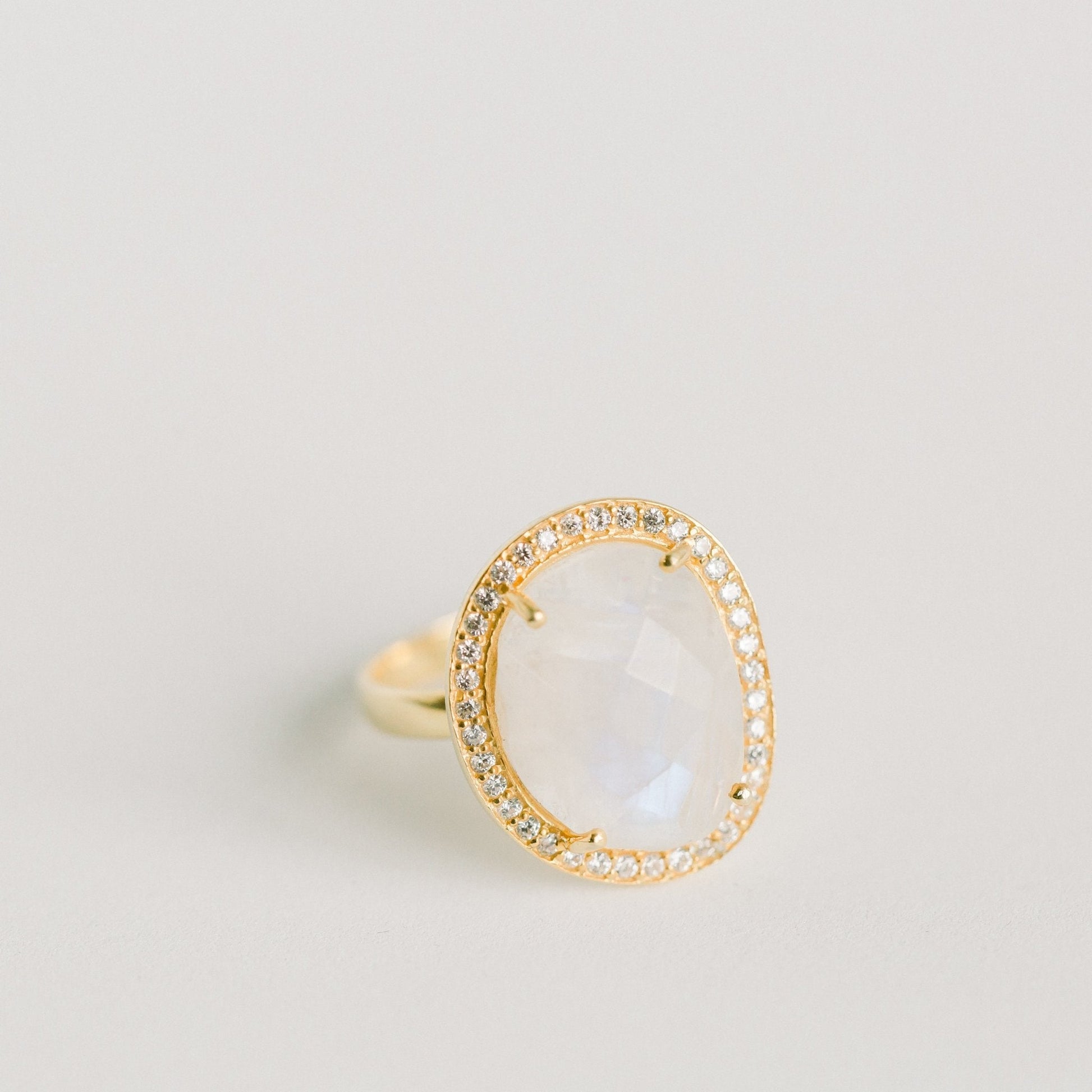 Cosmo Gold Pave Ring | Rainbow Moonstone by elliparr