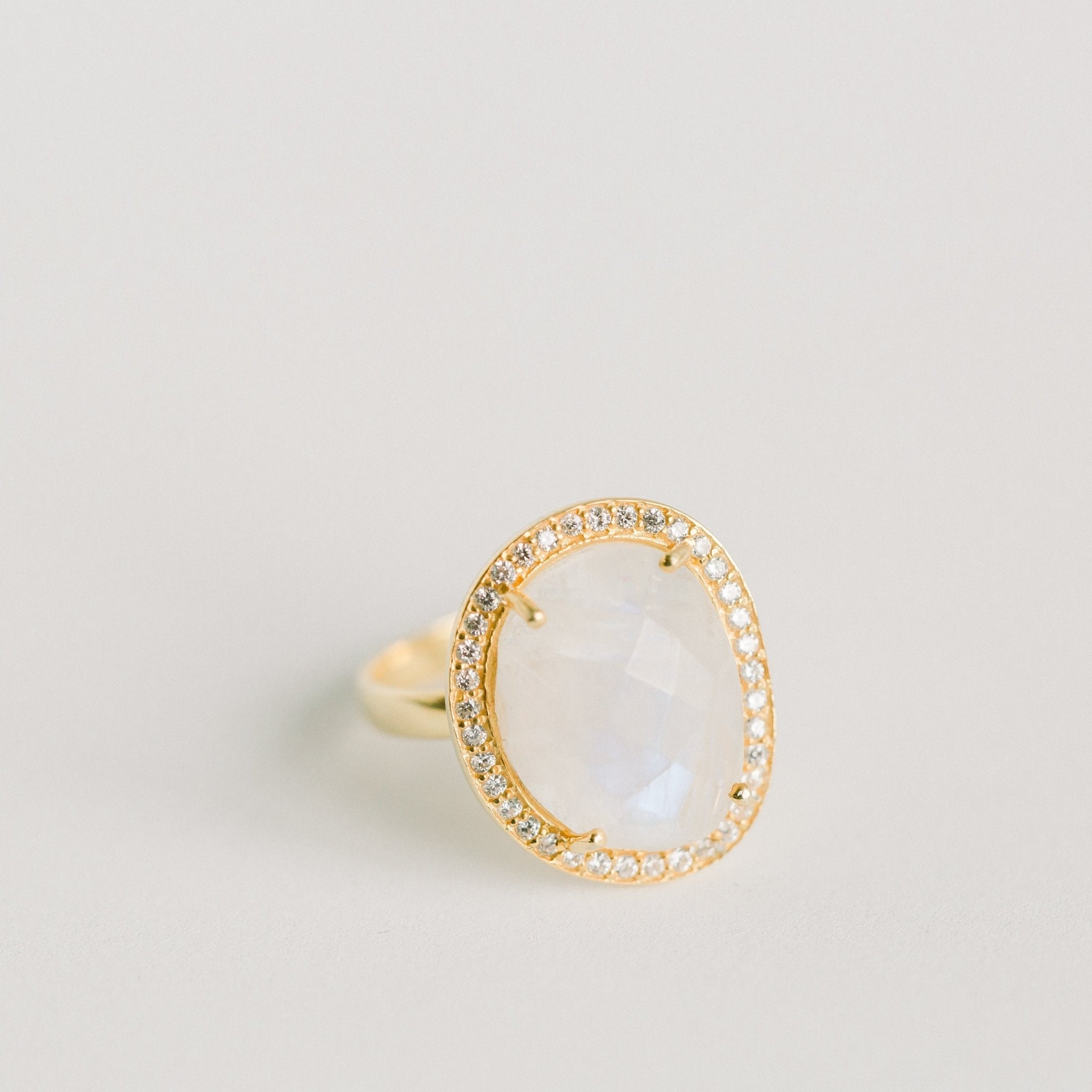 Cosmo Gold Pave Ring | Rainbow Moonstone by elliparr