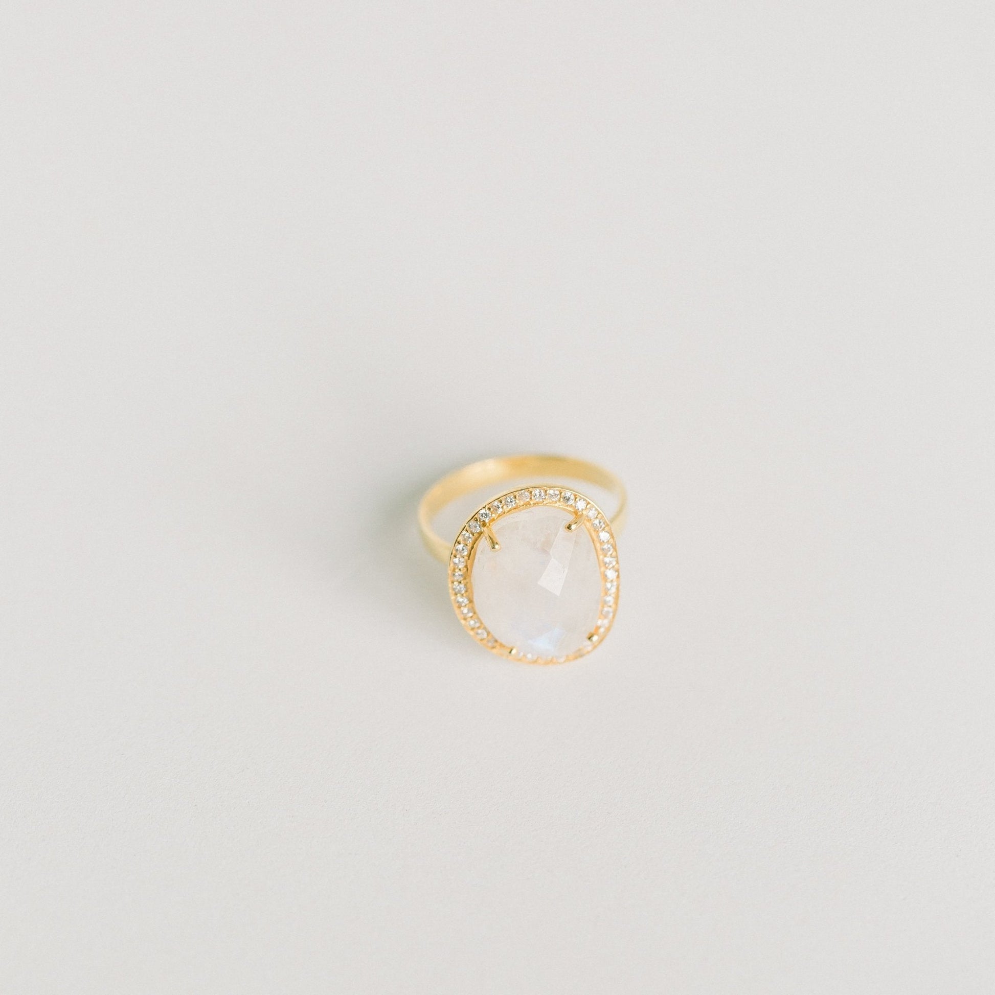 Cosmo Gold Pave Ring | Rainbow Moonstone by elliparr