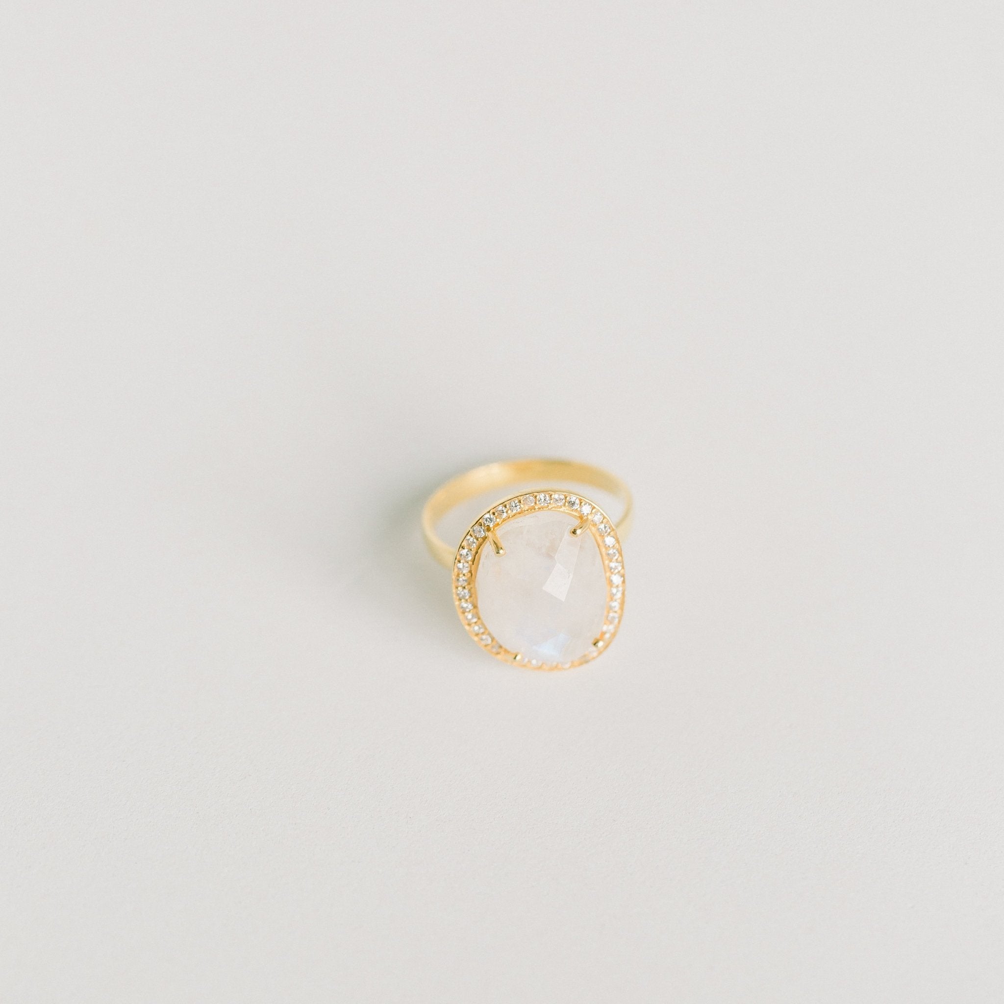 Cosmo Gold Pave Ring | Rainbow Moonstone by elliparr