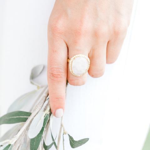 Cosmo Gold Pave Ring | Rainbow Moonstone by elliparr