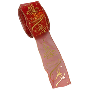 Sheer Wire-edged 2 inch Ribbon - 6 Feet - Merry Christmas