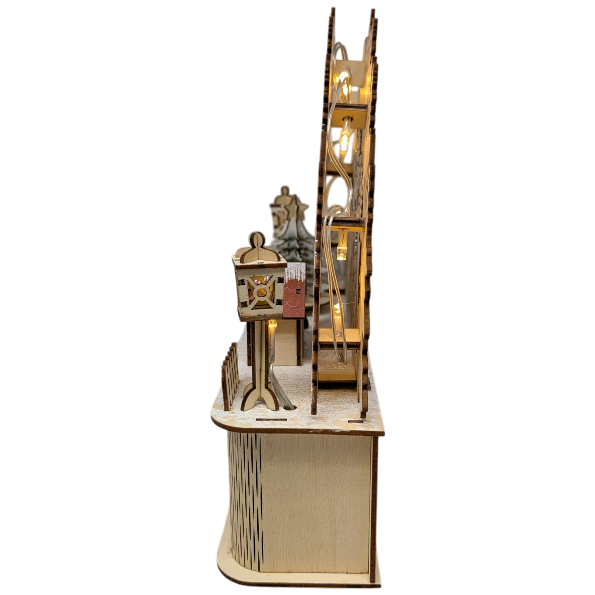 Light-Up Wooden Alpine Village Arch with Rotating Tree