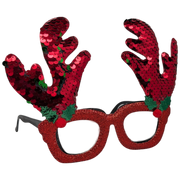 Sequin Reindeer Novelty Party Glasses - Red