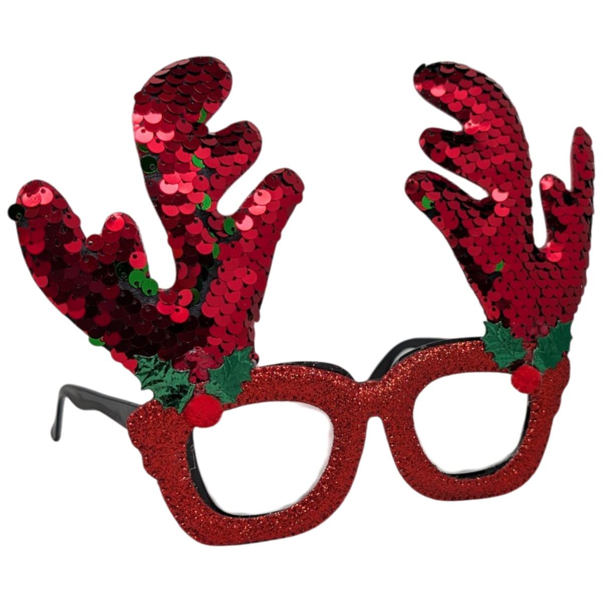 Sequin Reindeer Novelty Party Glasses - Red
