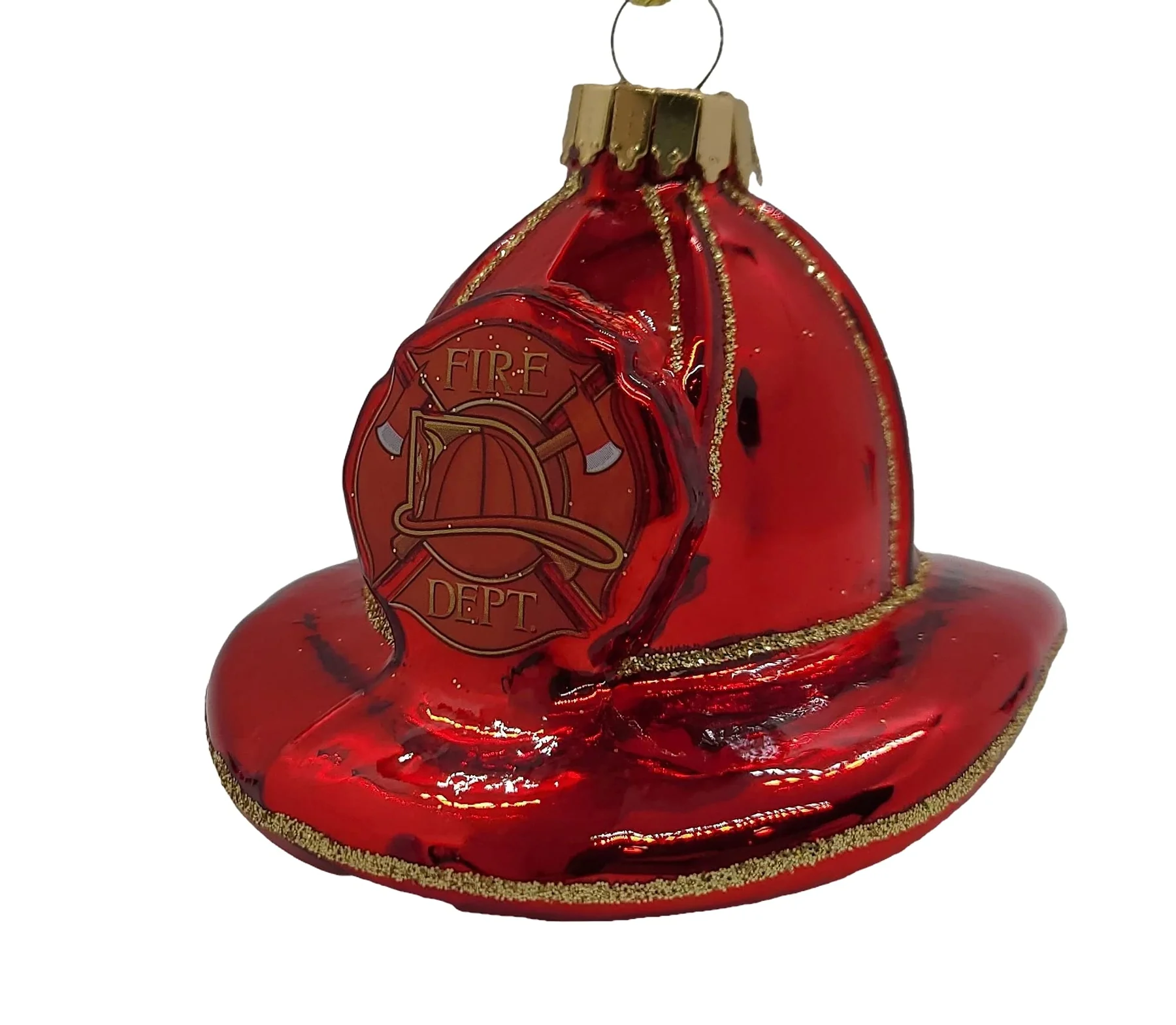 Blown Glass Firefighter Hat Ornament