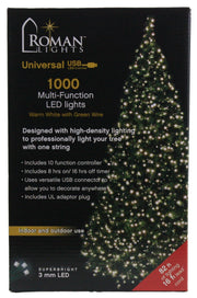 USB powered 1000 Superbright LED (82 foot) Green Wire Multifunction Lights with Timer - Warm White