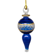 Lattice Glass Ornaments With Gold Accents - Blue Ball with Finial