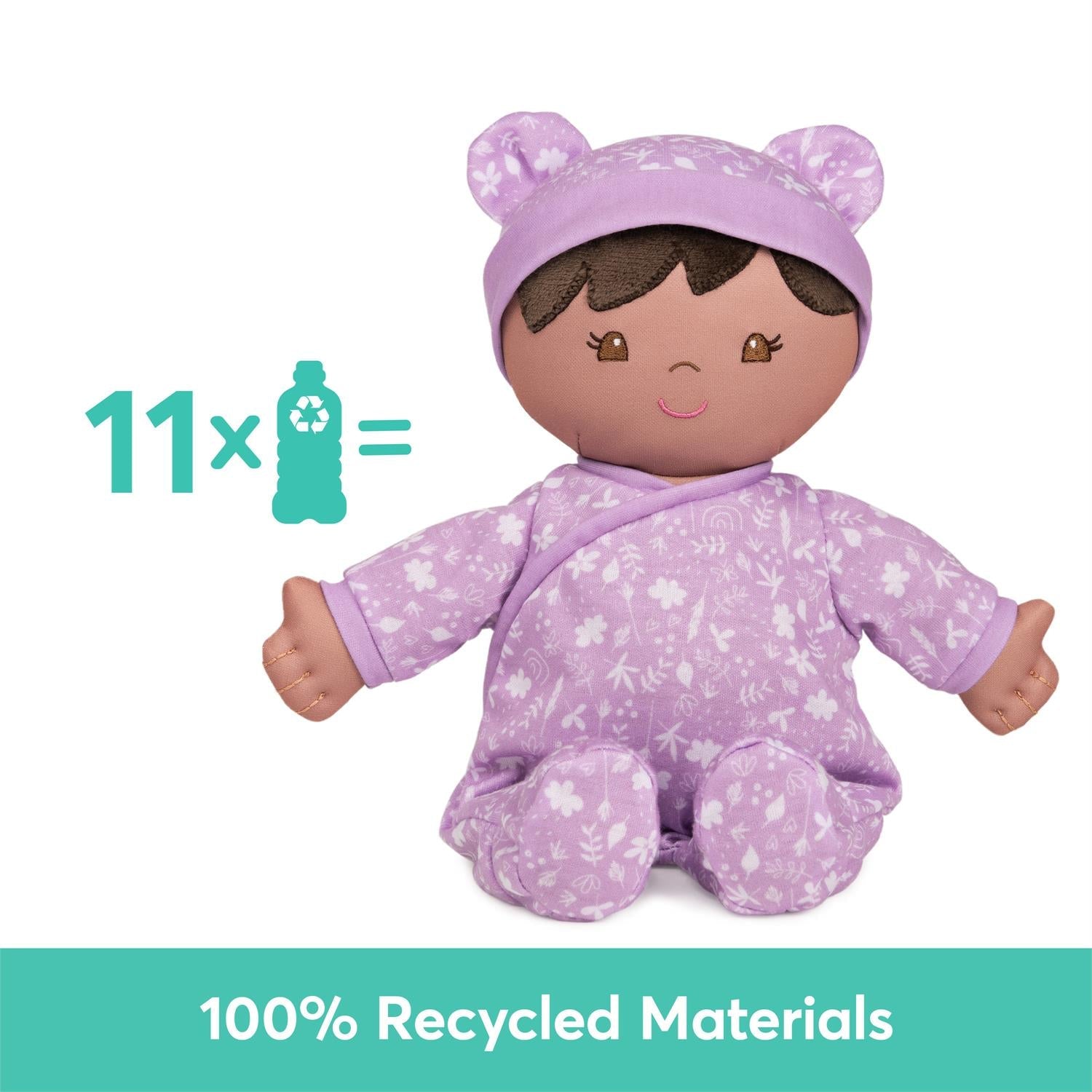 Plush Baby Doll Sustainable Leilani Dressed In A Lavender Onesie by Homeportonline