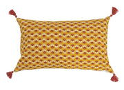 Pillow Lumbar Floral Design Cotton Corner Tassels Mustard Yellow & Rust 16" x 26" by Homeportonline