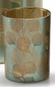 Candle Holder - Tea Light Blue & Golden Leaf Pattern by Homeportonline