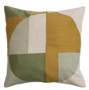 Pillow Cotton & Linen With Embroidery & Geometric Design Gold & Sage 16" Square by Homeportonline