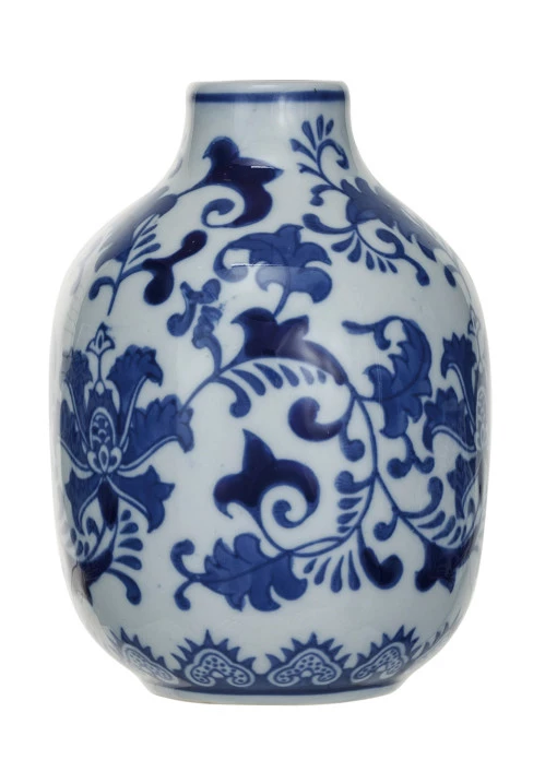 Vase Stoneware Hand-Stamped 3 Styles Blue & White Large 5.75"h by Homeportonline