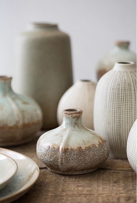 Vase Stoneware Textured Off White & Black Dots 5.5"h by Homeportonline