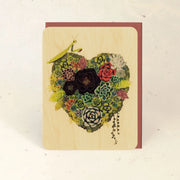 Succulent Heart Wood Greeting Card