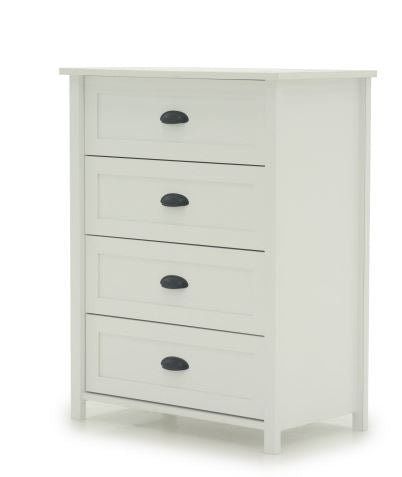 White Bedroom Chest 4 Drawer Soft White Finish County Line by Homeportonline