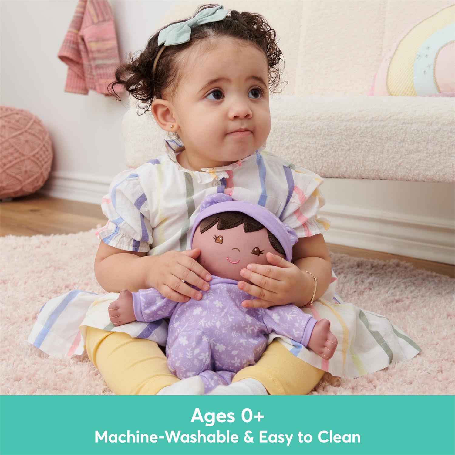 Plush Baby Doll Sustainable Leilani Dressed In A Lavender Onesie by Homeportonline