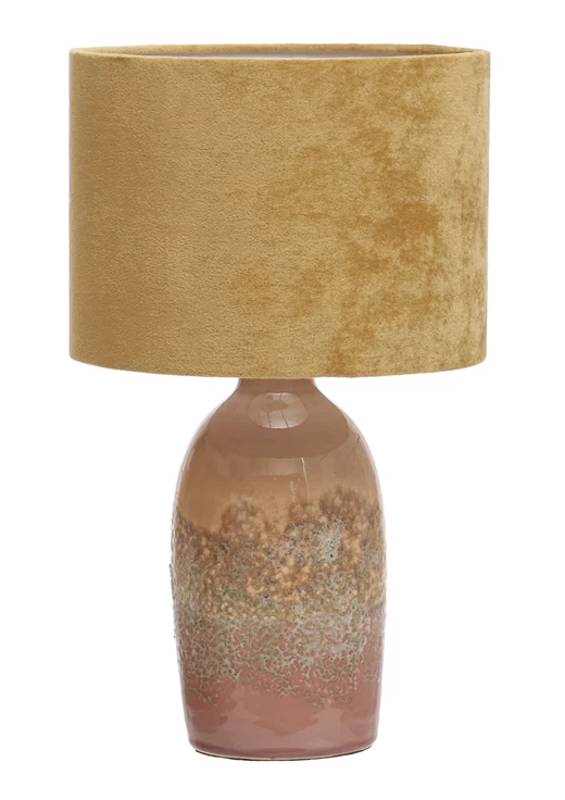 Lamp Tabletop Stoneware Reactive Glaze Velvet Shade Mauve & Mustard 16.5" High by Homeportonline