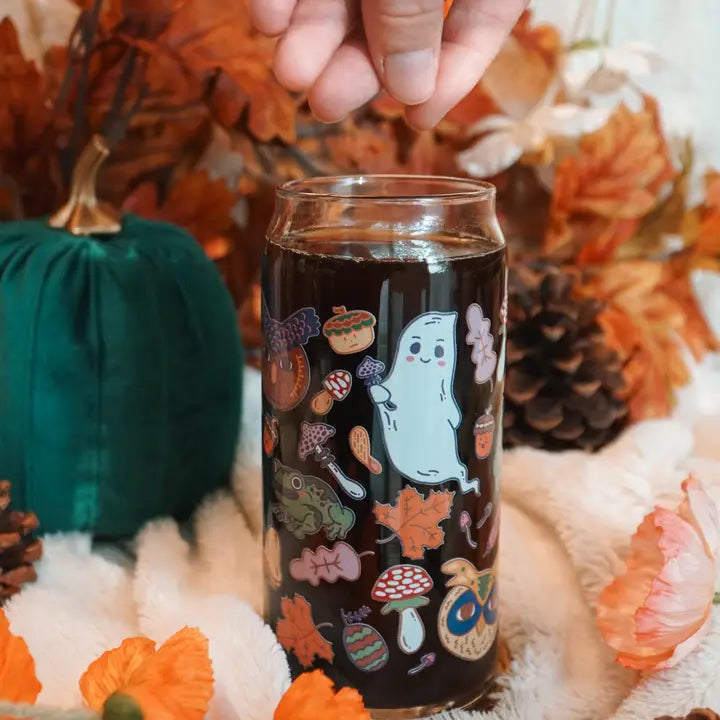 Sale! Haunted Forest Can Glass| Ghosts, owls, toads & acorns