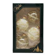 Clear and Frosted Gold Glitterlace and Braid Ball Ornaments - 4 Piece Set