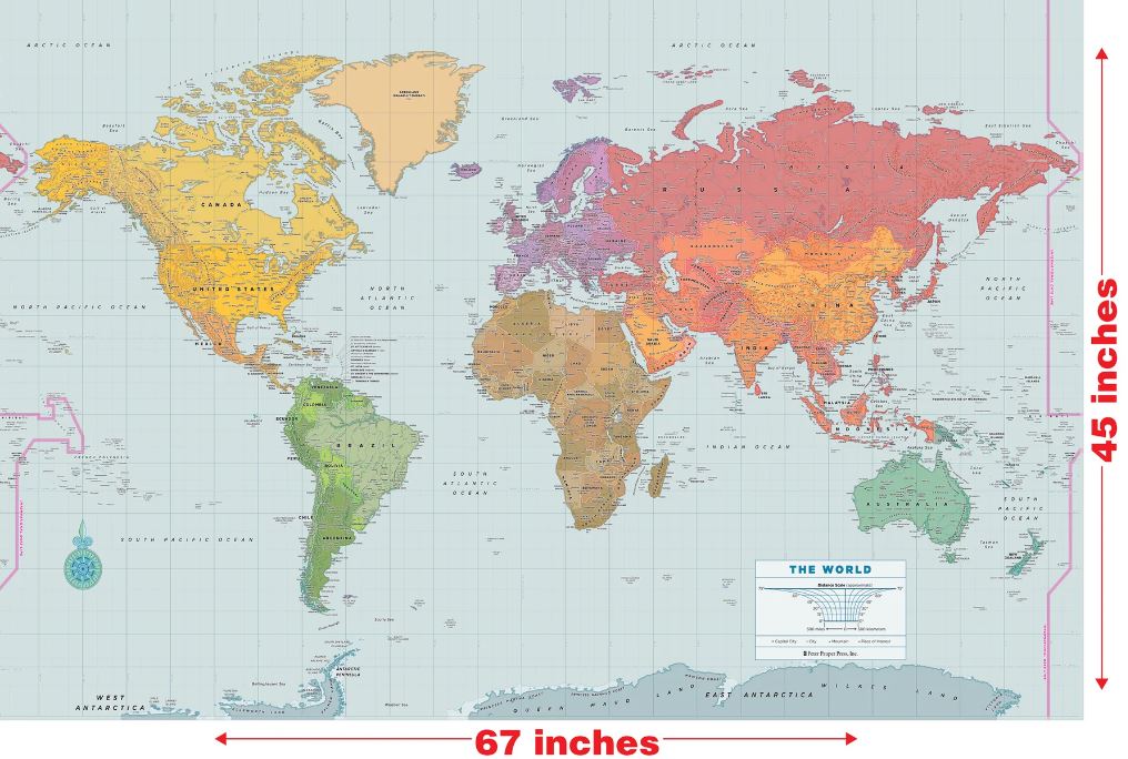 Wall Map Laminated World 67"Wx45"H by Homeportonline