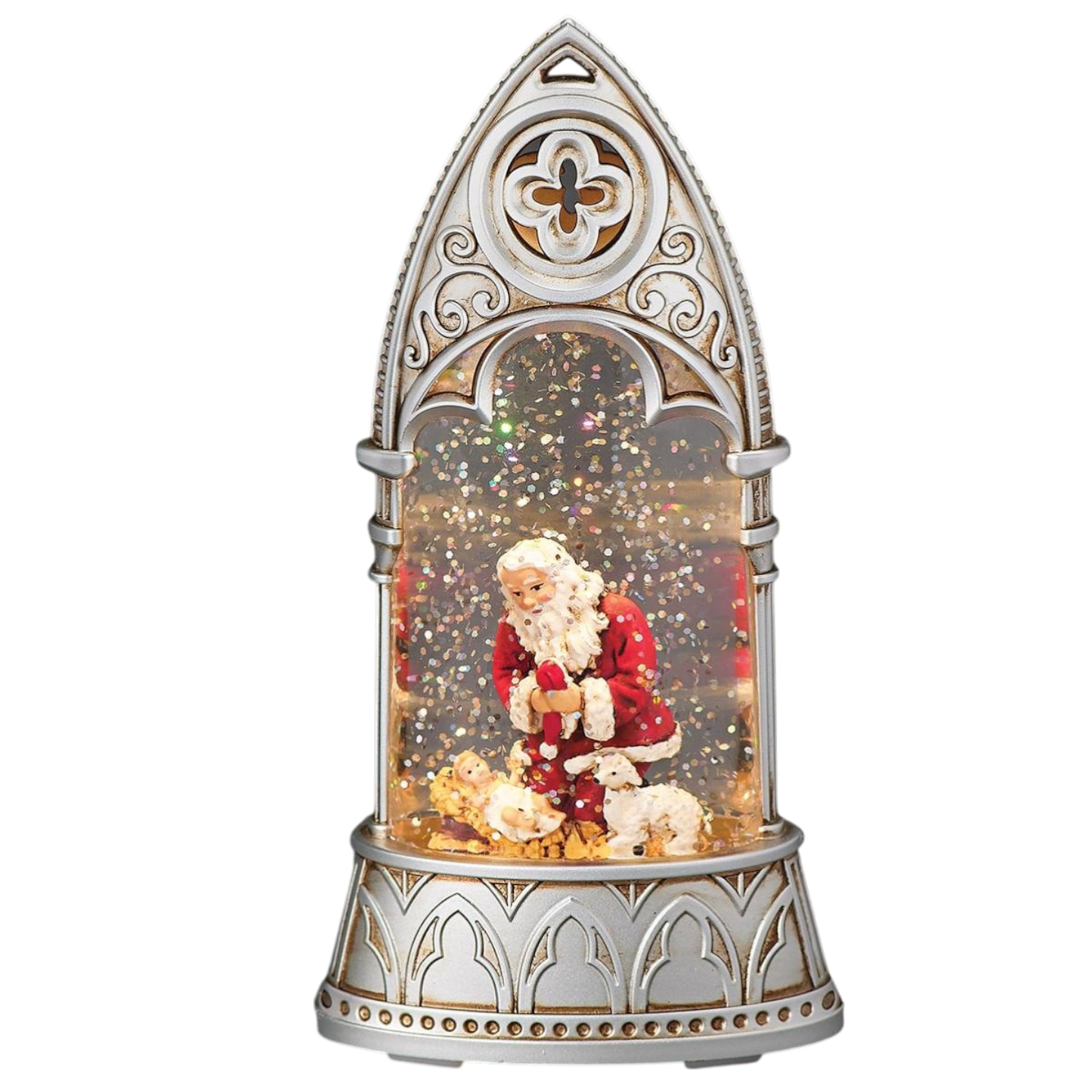 Lighted Kneeling Santa Arch Shimmering Merry Lites Waterglobe