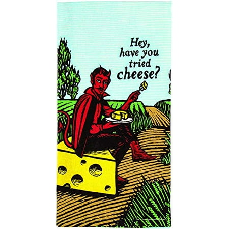 Hey, Have Your Tried Cheese? Blue Q Dish Towel, Screen-Printed with Water-Based Inks, 100% Cotton, 28 by 21 Inches