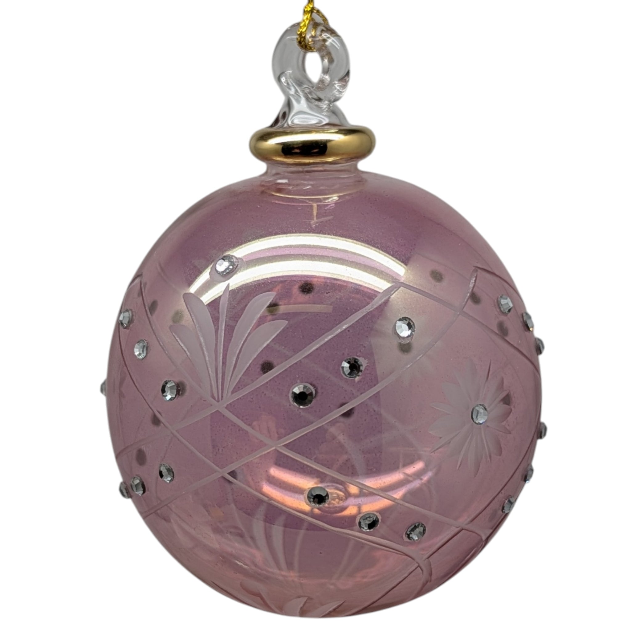 Dusty Rose Ball Ornament with Crystal Chatons and Gold Crown
