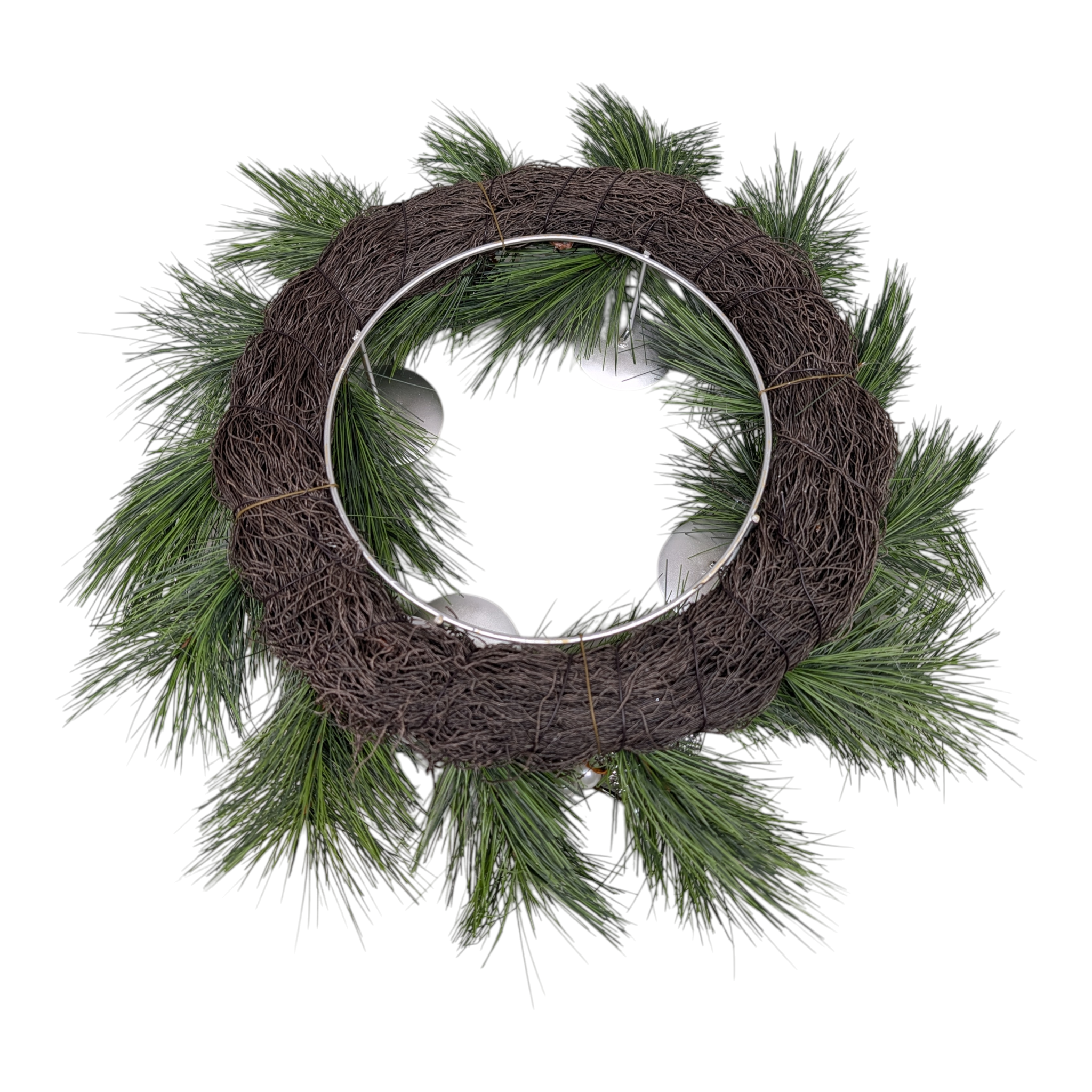 14 Inch Silver Advent Wreath With Pine