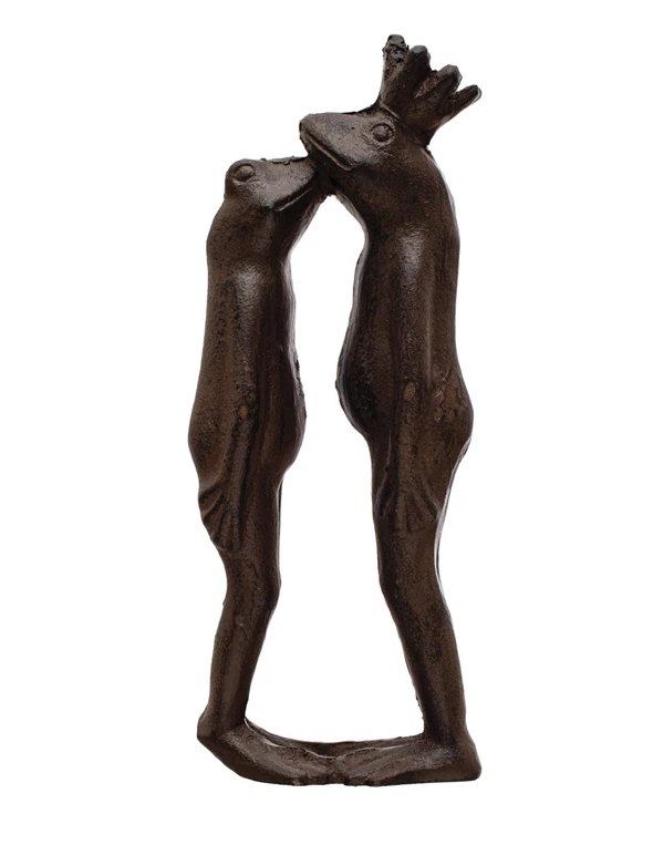 Decorative Sculpture Cast Iron Kissing Frog Prince Brown 8.75"h by Homeportonline