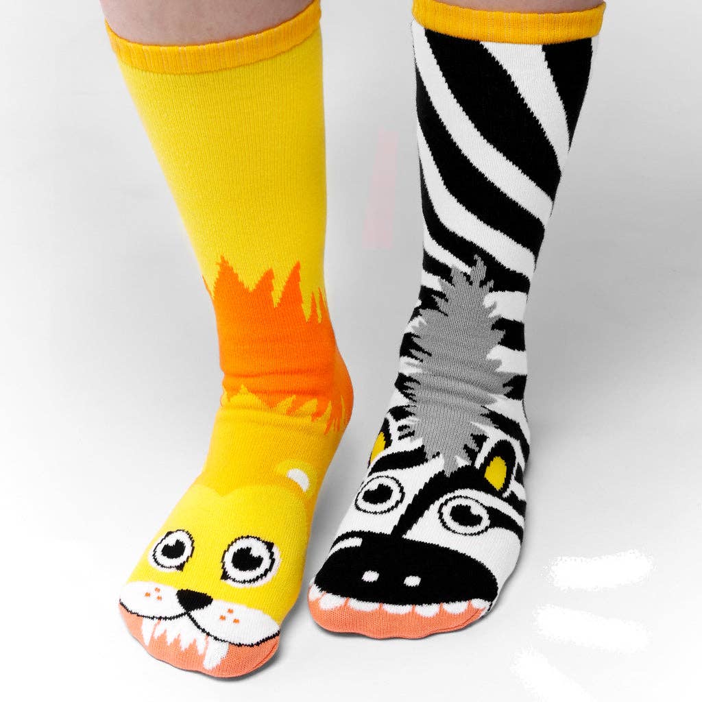 Pals Socks - Lion & Zebra Mismatched Adult Socks by SidePony Boutique
