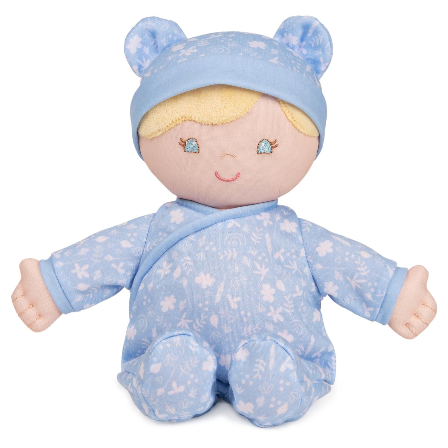 Plush Baby Doll Sustainable Aster Dressed In A Blue Onesie by Homeportonline