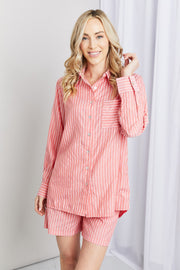 Striped Shirt and Shorts Loungewear Set in Deep Coral by SidePony Boutique