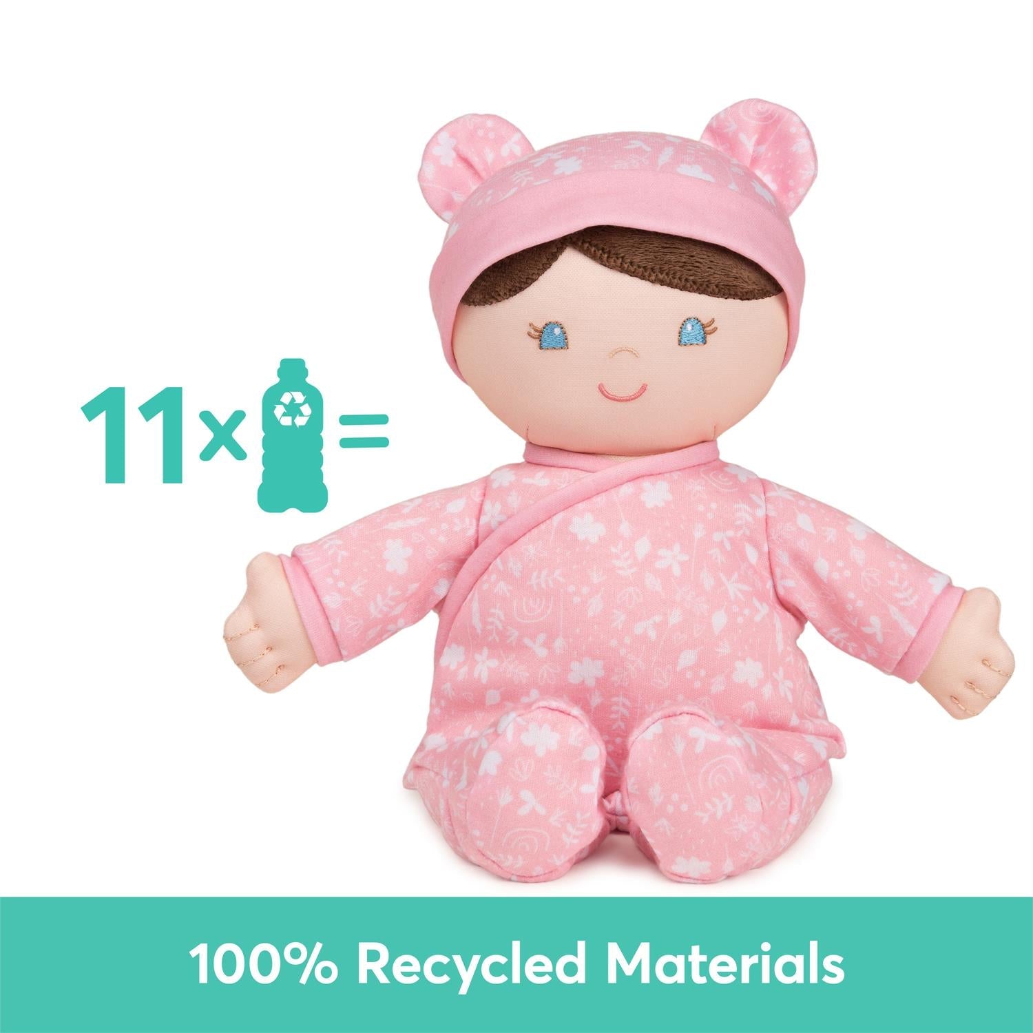 Plush Baby Doll Sustainable Rosabella Dressed In A Pink Onesie by Homeportonline