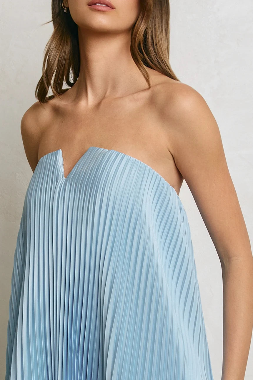 Dress Forum Satin Strapless Pleated Maxi Column Dress