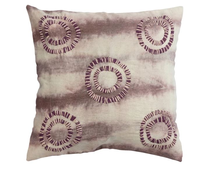 Pillow Tie Dye Embroidered Printed Linen Plum 18" Square by Homeportonline