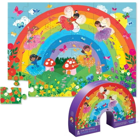 Crocodile Creek 36-Piece Jigsaw Floor Puzzle - Fun Floor Puzzles for Kids Ages 3-5 - Heavy-Duty Shaped Box for Storage - Over The Rainbow - 27  W x 20  H Finished