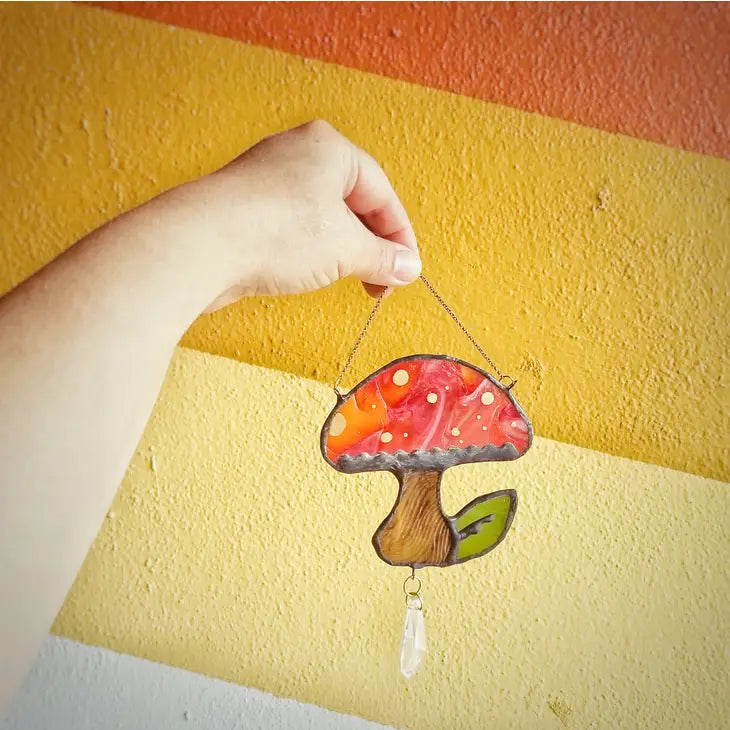 Stained Glass - Mushroom Suncatcher with glass prism