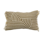 Lumbar Pillow Embroidery & Fringe Cotton Slub Green 20" x 12" by Homeportonline