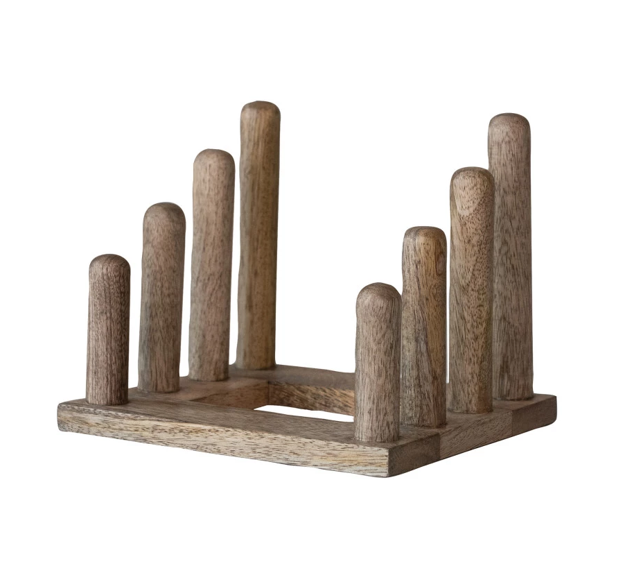 Plate Stand Mango Wood Holds Three Natural 8"l x 6.5"h by Homeportonline