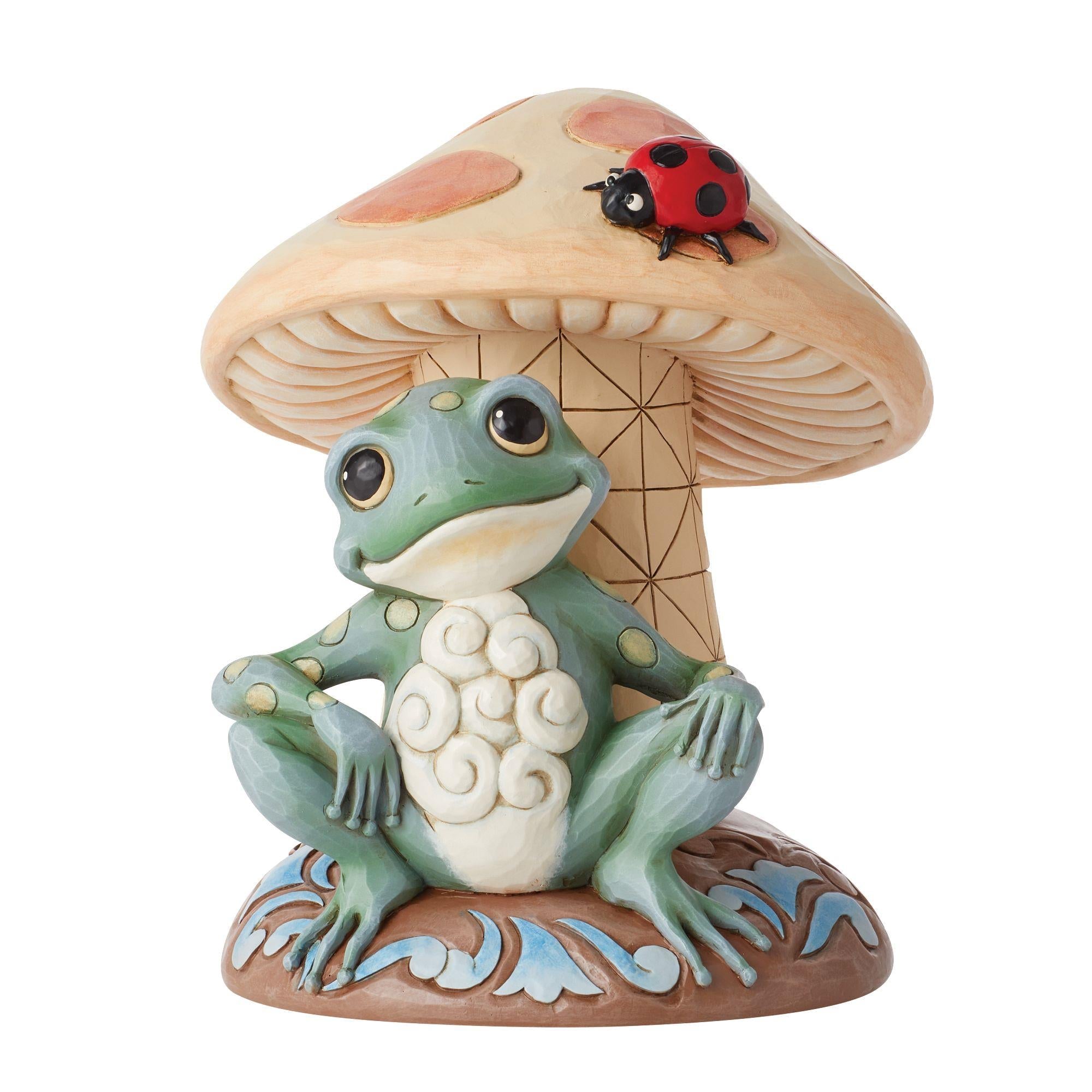 Frog Leaning on Mushroom Figurine