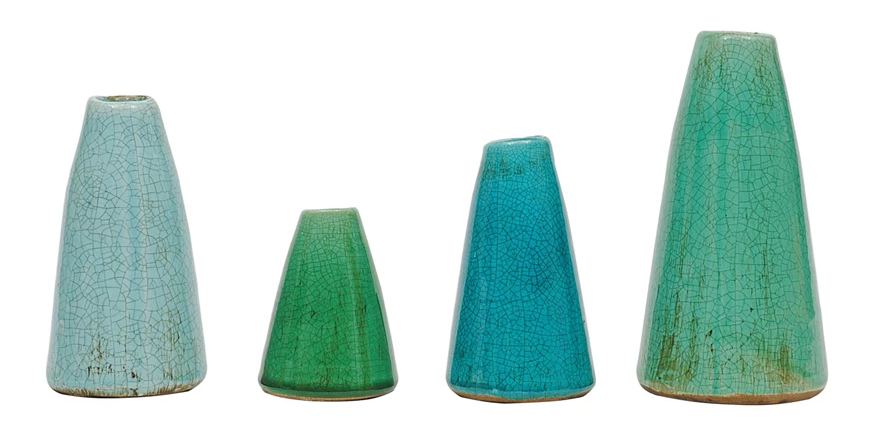 Vase Glazed Terracotta Cone Shape Turquoise 5" High Small by Homeportonline