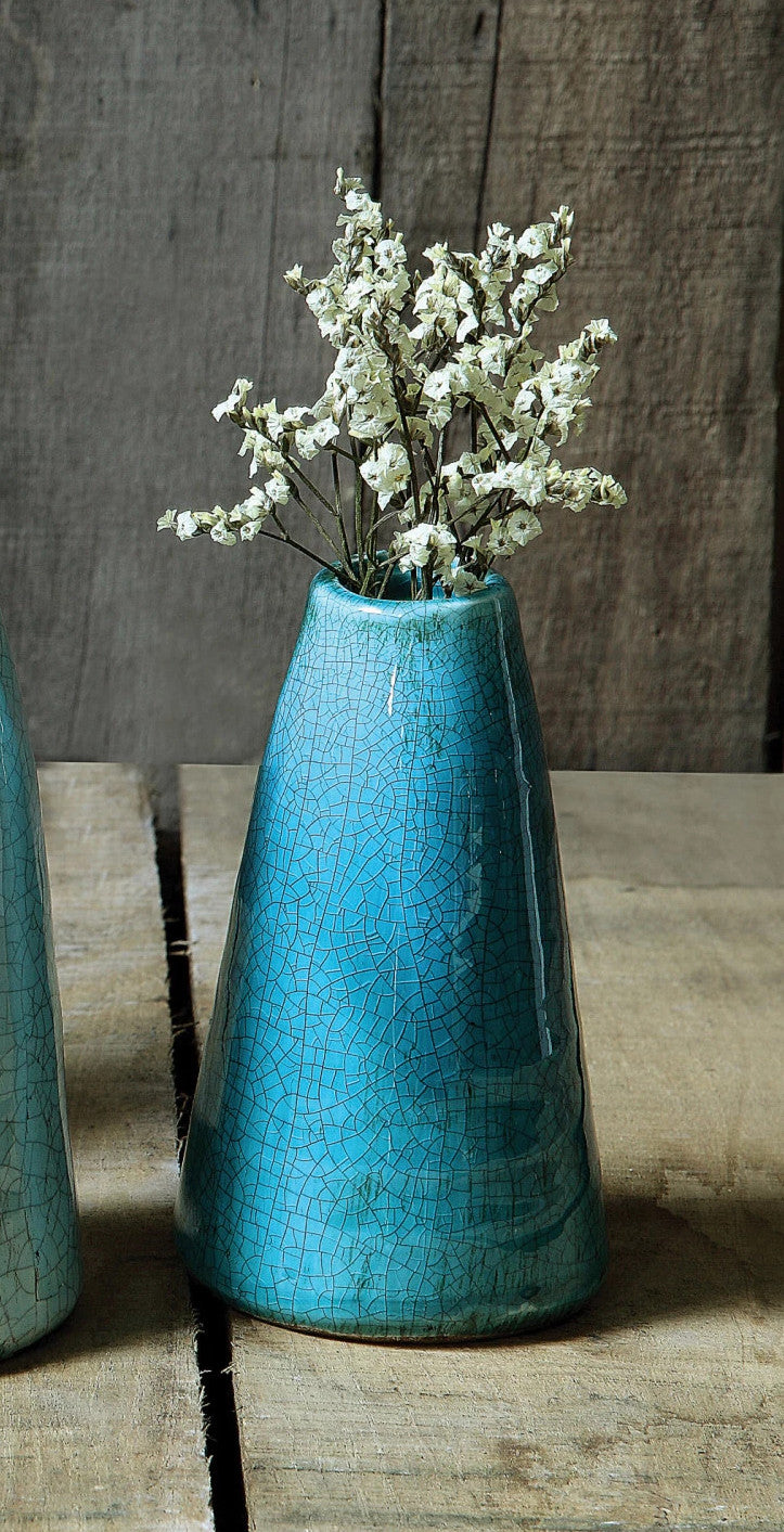 Vase Glazed Terracotta Cone Shape Turquoise 5" High Small by Homeportonline