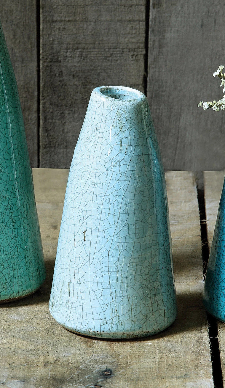 Vase Glazed Terracotta Cone Shape Turquoise 6" High Medium by Homeportonline