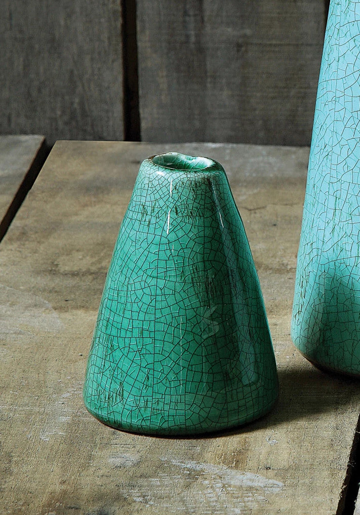 Vase Glazed Terracotta Cone Shape Turquoise 4" Extra Small by Homeportonline