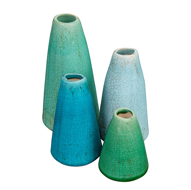 Vase Glazed Terracotta Cone Shape Turquoise 4" Extra Small by Homeportonline