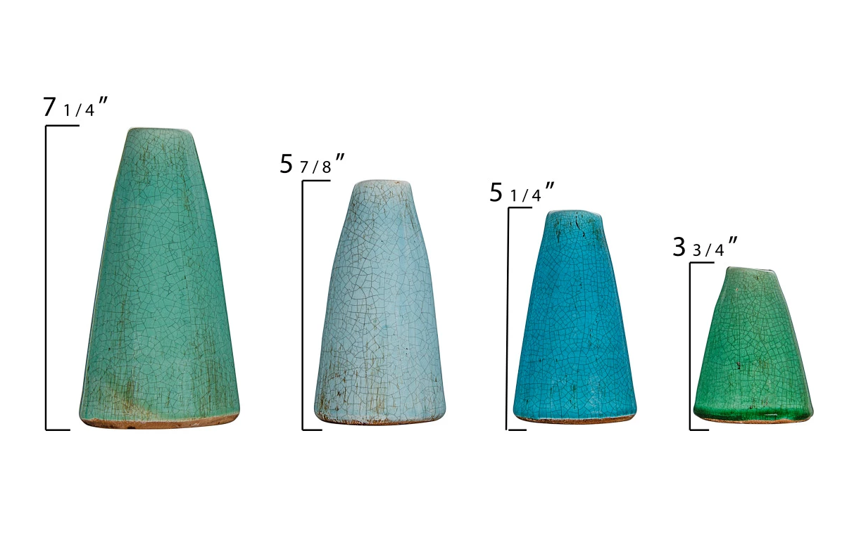 Vase Glazed Terracotta Cone Shape Turquoise 7.5" Large by Homeportonline