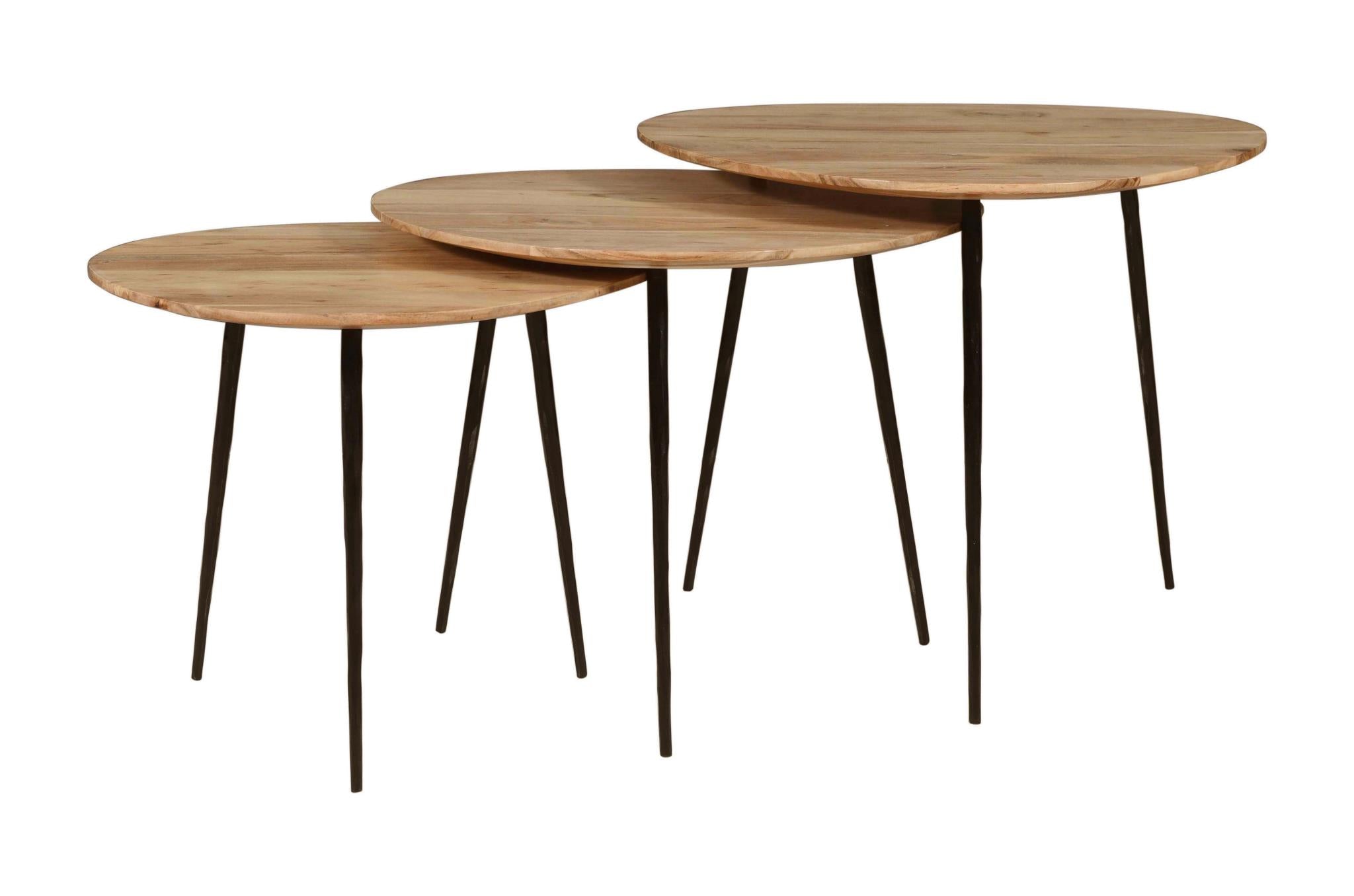 Global Archives Reeves Nesting Tables Mango Wood Natural Set of 3 by Homeportonline