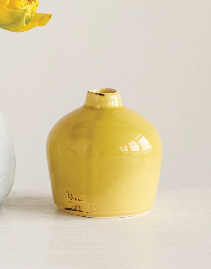 Vase Terracotta Green & Yellow Group Small Yellow by Homeportonline
