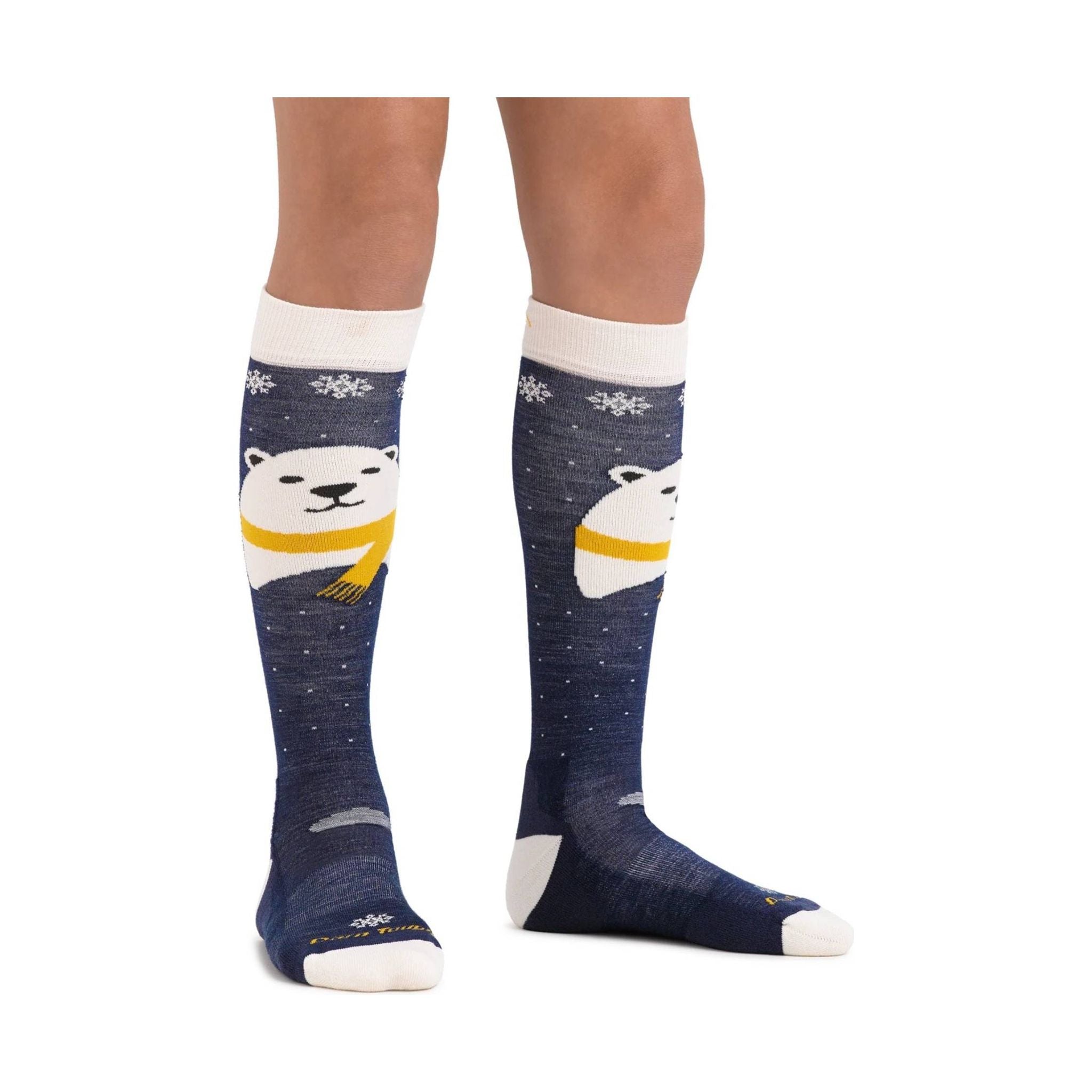 Darn Tough Vermont Kids' Polar Bear Over The Calf Midweight Ski and Snowboard Sock - Blue by Lenny's Shoe & Apparel